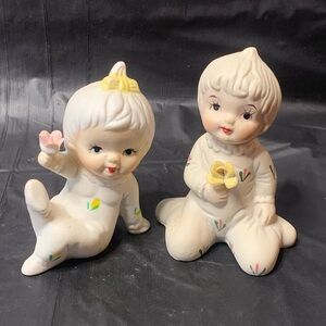 Sophia Ann vintage Child Figurines Cream Yellow Bisque Porcelain Hand painted